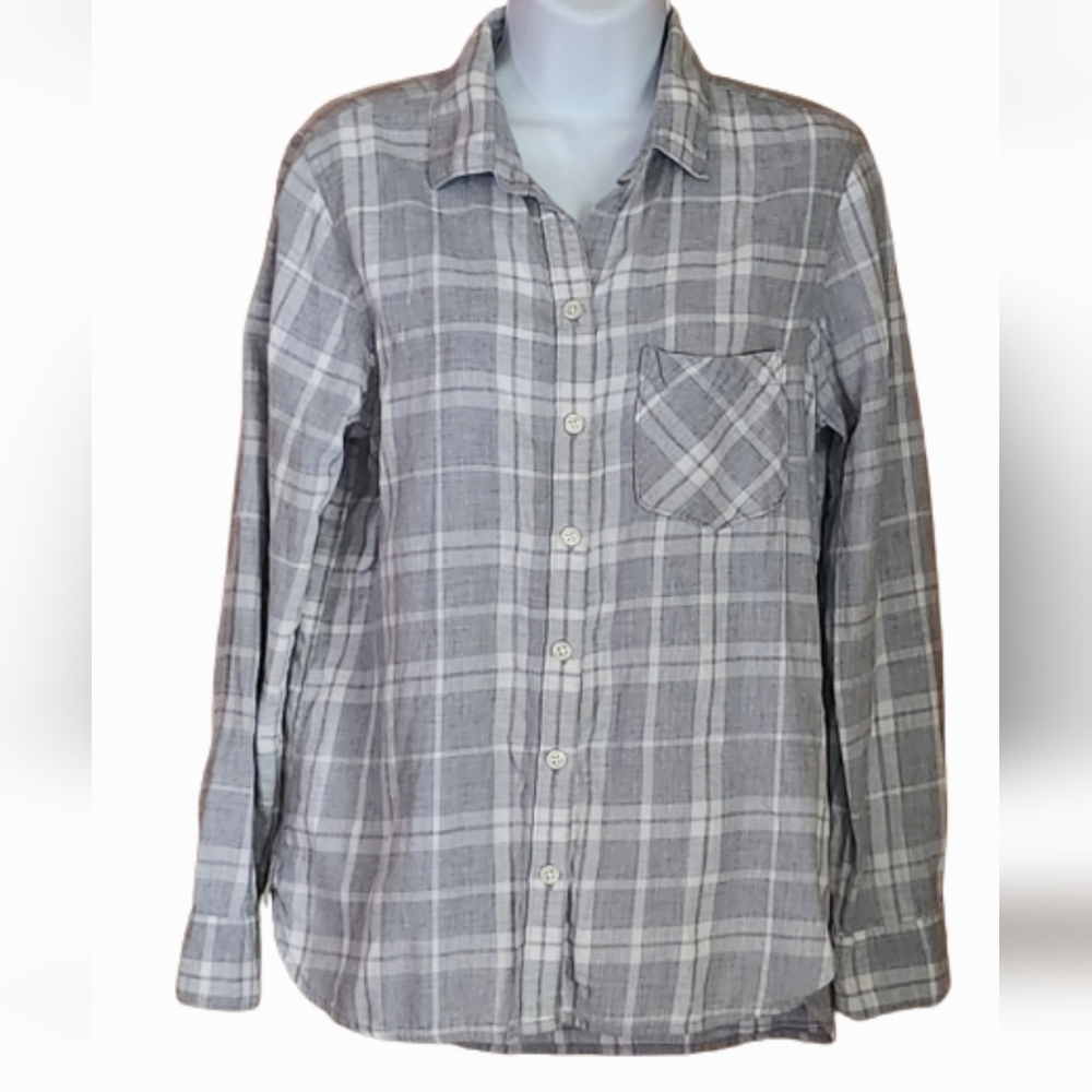 Old Navy Long Sleeve Classic Flanel Shirt Gray Plaid